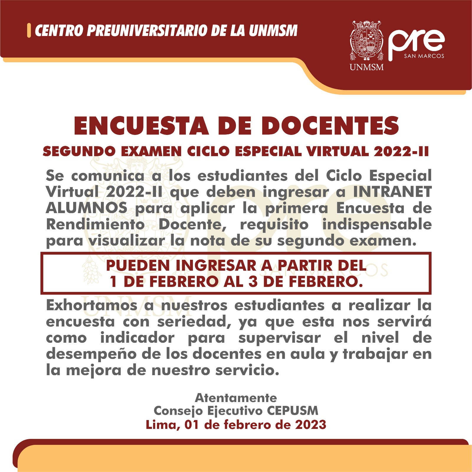 Centro Preuniversitario Unmsm Ciclo Especial 2022 Ii Segunda Encuesta Docente 4726