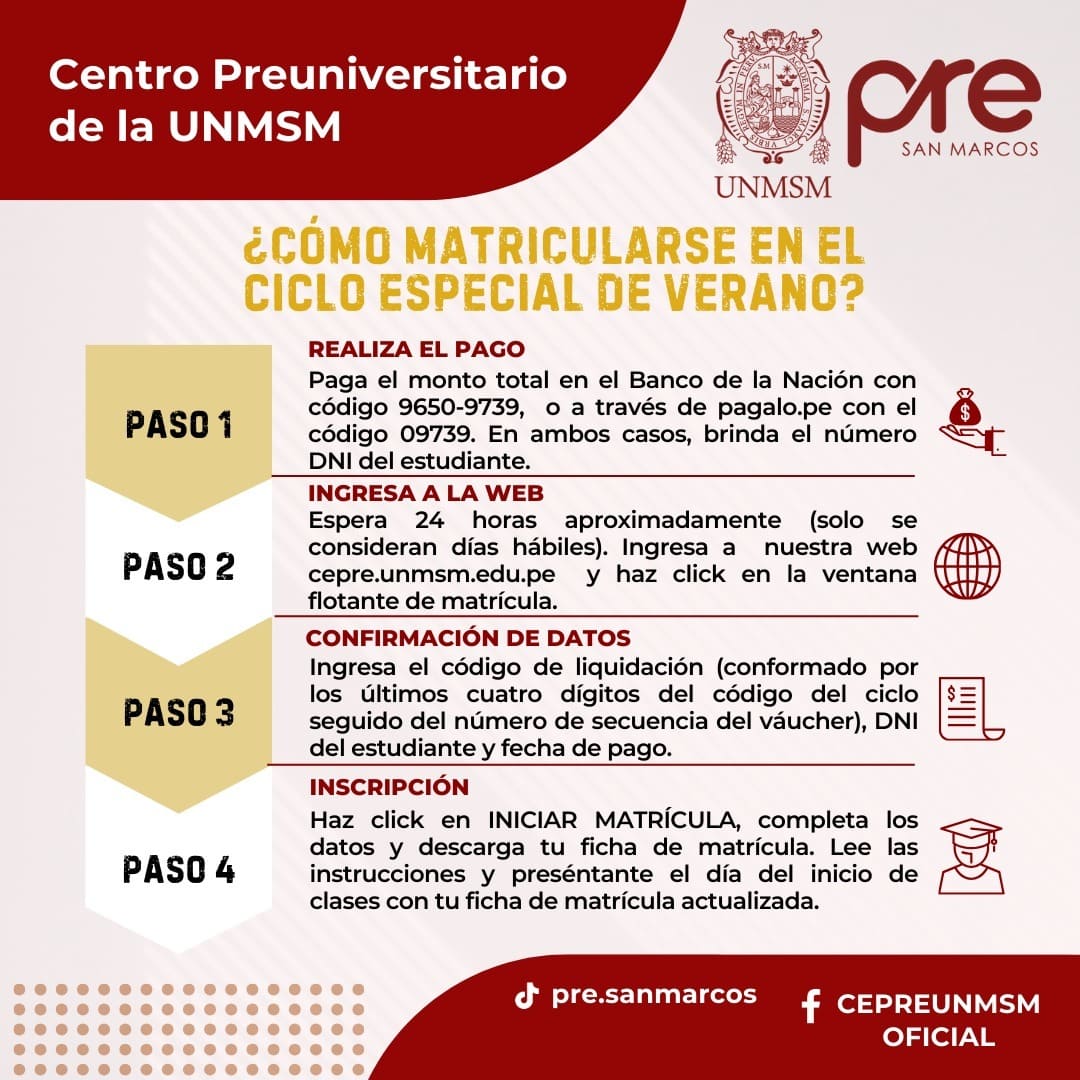 Centro Preuniversitario UNMSM - MATRICULA CICLO ESPECIAL VERANO 2025