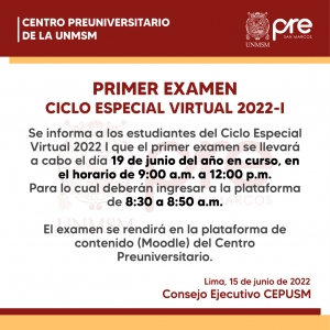 PRIMER EXAMEN CICLO ESPECIAL 2022-I