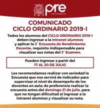 TERCERA ENCUESTA DE RENDIMIENTO DOCENTE - CICLO ORDINARIO 2019-I