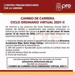 CICLO ORDINARIO 2021-II - CAMBIO DE CARRERA