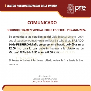 CICLO ESPECIAL VERANO 2024 - SEGUNDO EXAMEN