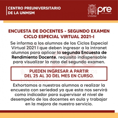 CICLO ESPECIAL 2021-I - SEGUNDA ENCUESTA DOCENTE