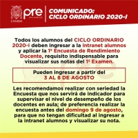 CICLO ORDINARIO 2020-I - PRIMERA ENCUESTA DE RENDIMIENTO DOCENTE