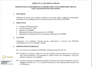 NORMAS PARA EL DESARROLLO ACADÉMICO DEL CICLO ORDINARIO VIRTUAL