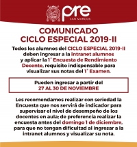 PRIMERA ENCUESTA DE RENDIMIENTO DOCENTE - CICLO ESPECIAL 2019-II