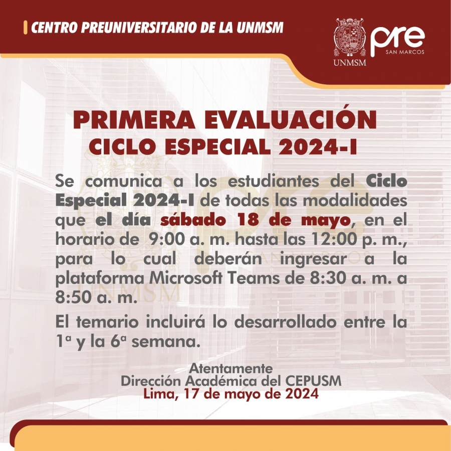 Centro Preuniversitario Unmsm Primer Examen Ciclo Especial 2024 I 6076