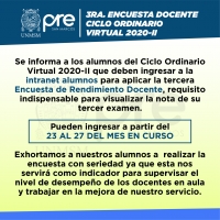 CICLO ORDINARIO 2020-II - TERCERA ENCUESTA DE RENDIMIENTO DOCENTE