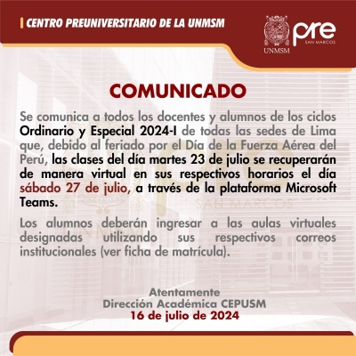 COMUNICADO - RECUPERACION 23 DE JULIO