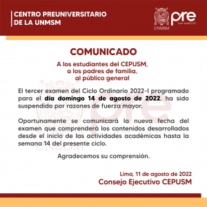 SUSPENSION TERCER EXAMEN CICLO ORDINARIO 2022-I