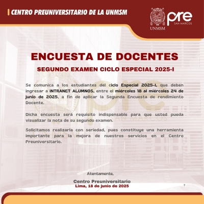 CICLO ESPECIAL 2025-I - SEGUNDA ENCUESTA DOCENTE