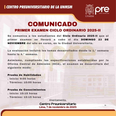 CICLO ORDINARIO 2025-II - PRIMER EXAMEN