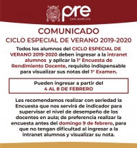 PRIMERA ENCUESTA DE RENDIMIENTO DOCENTE - CICLO ESPECIAL VERANO 2019-2020