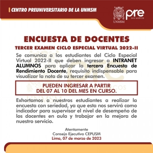 CICLO ESPECIAL 2022-II - TERCERA ENCUESTA DOCENTE