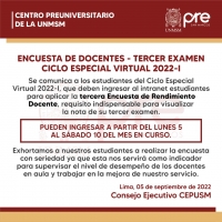 CICLO ESPECIAL 2022-I - TERCERA ENCUESTA DOCENTE