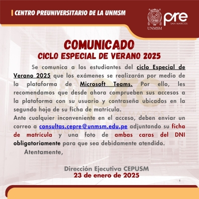 COMUNICADO - CICLO ESPECIAL VERANO 2025