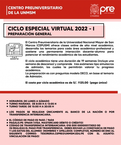 CICLO ESPECIAL VIRTUAL 2022-I