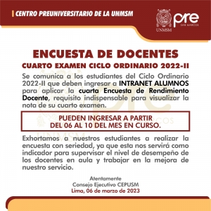 CICLO ORDINARIO 2022-II - CUARTA ENCUESTA DOCENTE