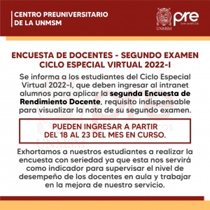 CICLO ESPECIAL 2022-I - SEGUNDA ENCUESTA DOCENTE