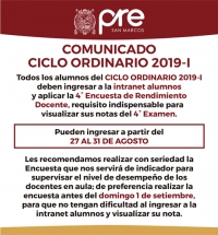 CUARTA ENCUESTA DE RENDIMIENTO DOCENTE - CICLO ORDINARIO 2019-I