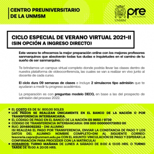 MATRICULA CICLO ESPECIAL VERANO VIRTUAL 2021-II