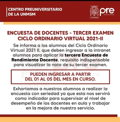 CICLO ORDINARIO 2021-II - TERCERA ENCUESTA DOCENTE