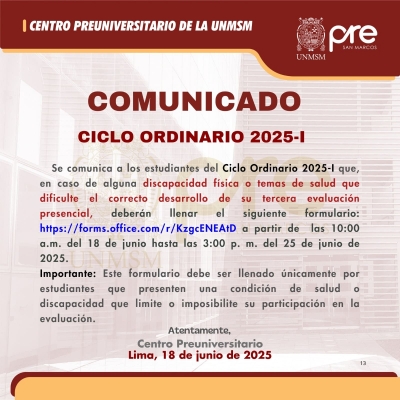 COMUNICADO - CICLO ORDINARIO 2025-I