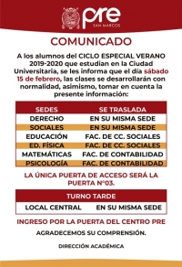 COMUNICADO - CICLO ESPECIAL VERANO 2019-2020