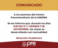 COMUNICADO - CLASES NORMALES 31 OCTUBRE Y 01 NOVIEMBRE