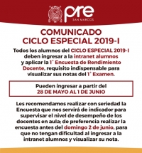 PRIMERA ENCUESTA DE RENDIMIENTO DOCENTE - CICLO ESPECIAL 2019-I