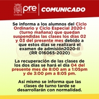 SUSPENSIÓN DE CLASES CICLOS ORDINARIO Y ESPECIAL TURNO MAÑANA