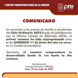 CICLO ORDINARIO 2023-I - REPROGRAMACIÓN PRIMER EXAMEN