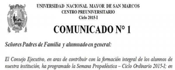 SEMANA PROPEDEUTICA - CICLO ORDINARIO 2015-I