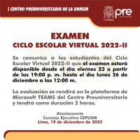 COMUNICADO - EXAMEN CICLO ESCOLAR