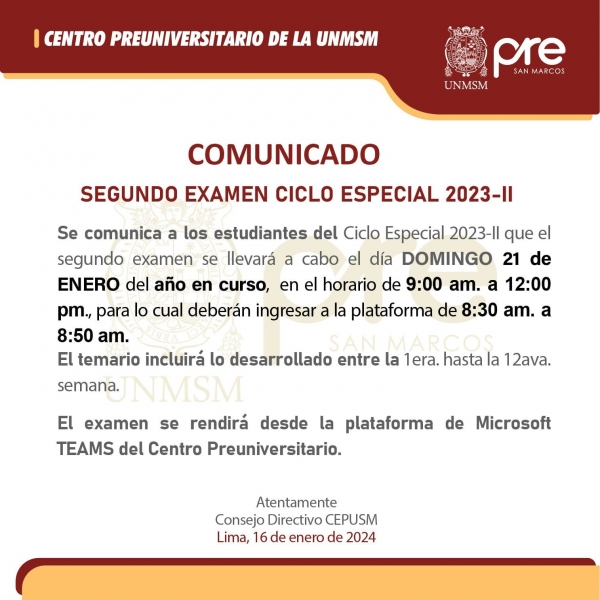 CICLO ESPECIAL 2023-II - SEGUNDO EXAMEN