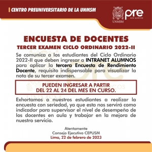 CICLO ORDINARIO 2022-II - TERCERA ENCUESTA DOCENTE