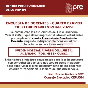 CICLO ORDINARIO 2022-I - CUARTA ENCUESTA DOCENTE