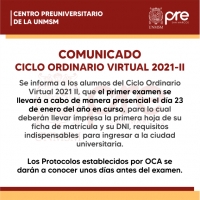 COMUNICADO - PRIMER EXAMEN CICLO ORDINARIO 2021-II