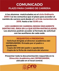 CAMBIO DE CARRERA CICLO ORDINARIO 2019-II