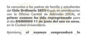 CICLO ORDINARIO 2023-I - REPROGRAMACIÓN PRIMER EXAMEN